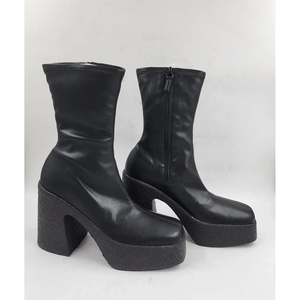 Stella McCartney Skyla Stretch Chunky Ankle Boots Women's Black Side Zip Closure - Picture 5 of 15